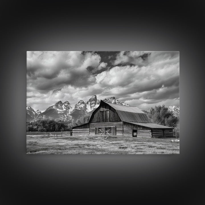 Old Barn Wall Art, Framed Canvas Print or Metal Art, Rustic Homestead Framed Canvas Art, Vintage Old Barn Black and White Wall Art