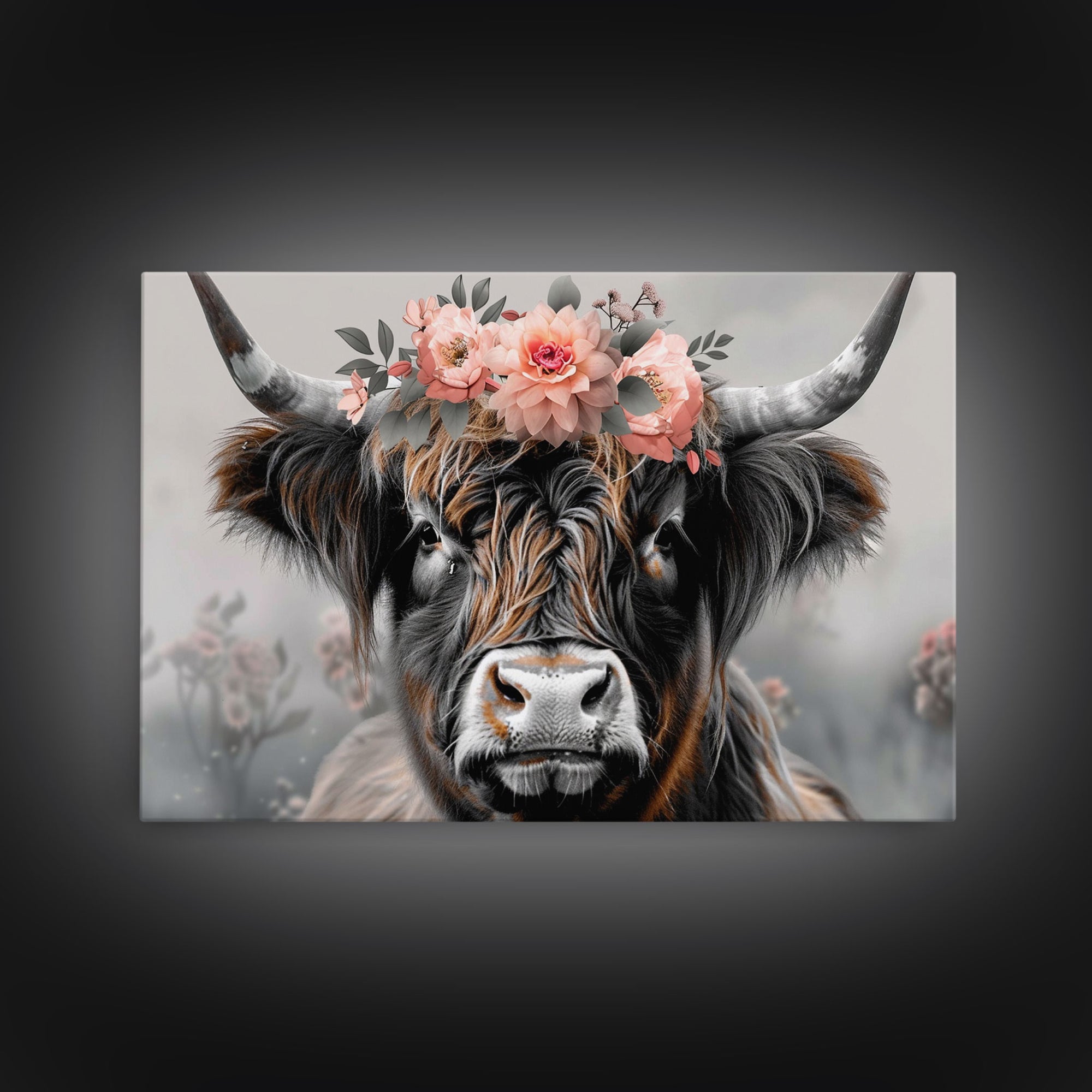 Framed Wall Art Texas Cattle, Wood Framed Canvas Print, Farmhouse Decor, Minimalist Rustic Farmhouse Painting, Vacation Home Decor, Western