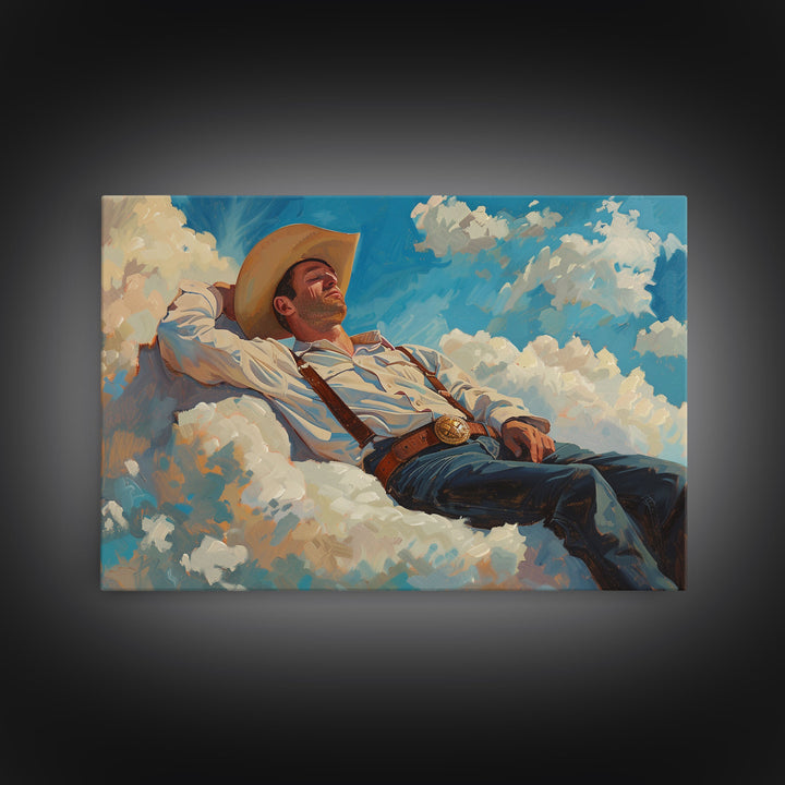 Cowboy In The Clouds | Framed Canvas Print or Metal Art | Wild West Decor | Cottagecore | Southwestern Art Home Decor, Farmhouse Western Art