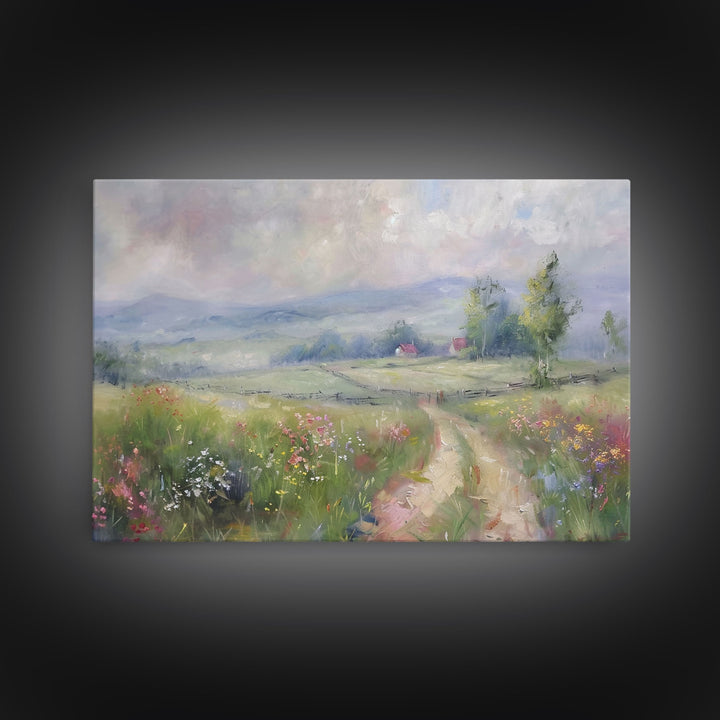 Farmhouse Landscape Painting Canvas Print, Wood Frame Art, Wall Art, Large Print, Home Decor, Landscape Painting, Colorful Boho Decor