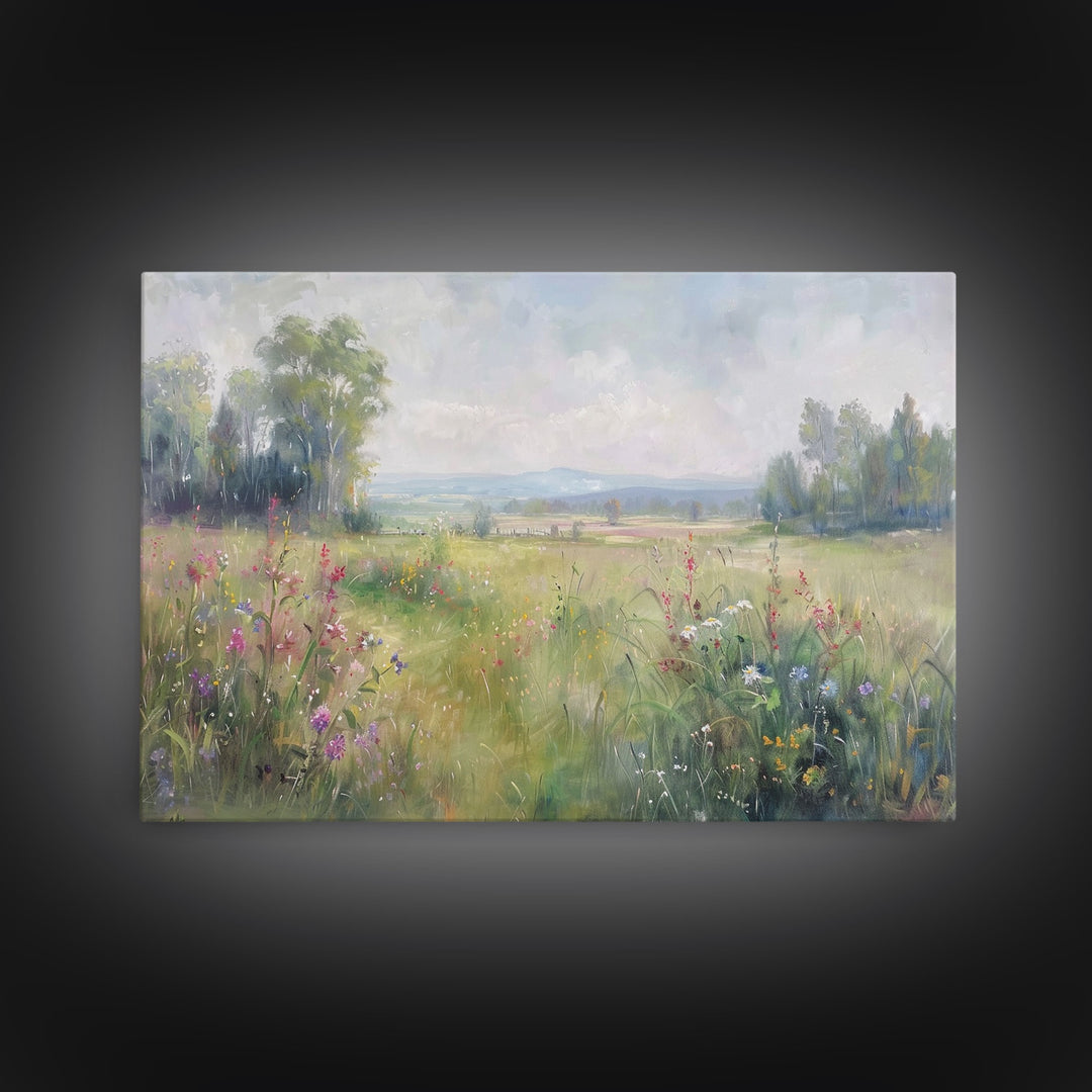 Cottagecore Wildflowers Farmhouse Print, Framed Wall Art, Wood Frame Art, Metal Print, Wall Art, Landscape Painting, Country Decor