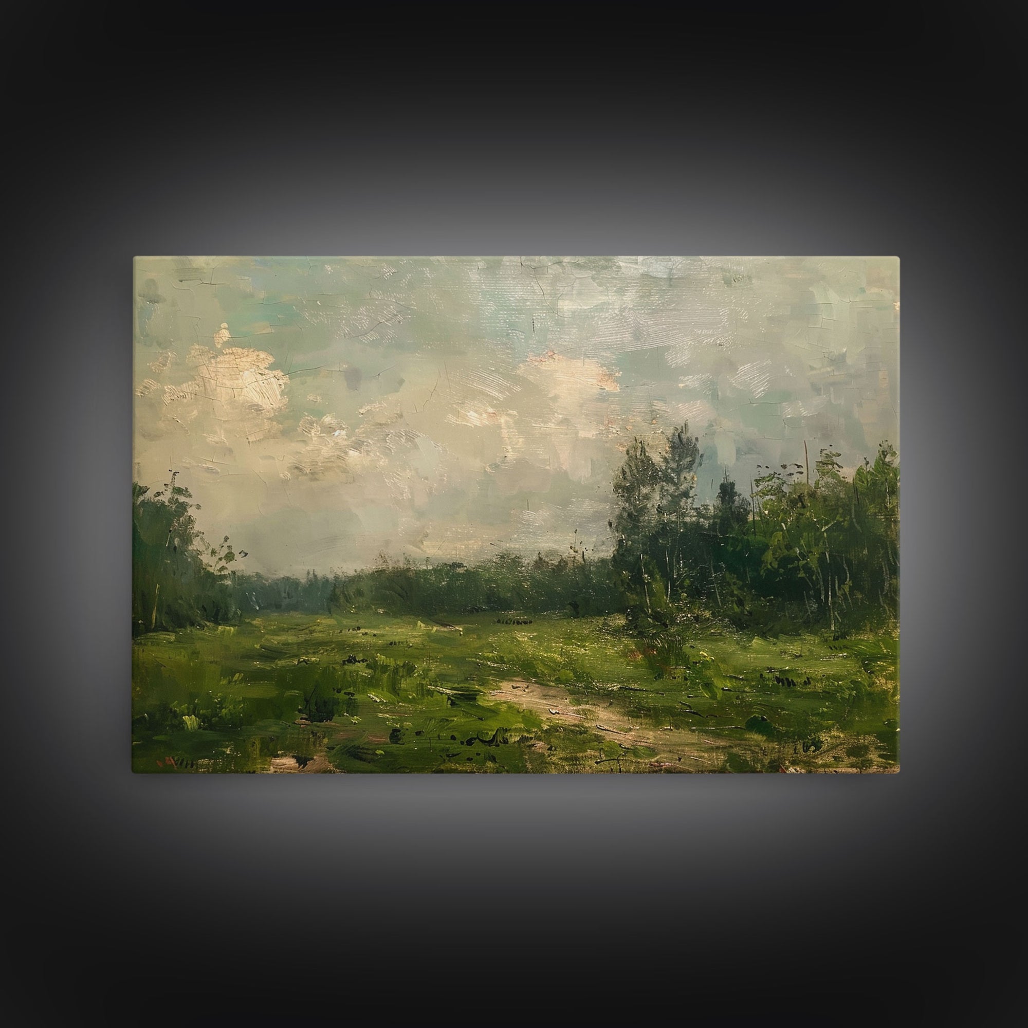 NuevArt Vintage Rustic Countryside Painting Framed Canvas Print | Moody Decor | Cottagecore Wall Art | Cottage Core | Farmhouse Decor