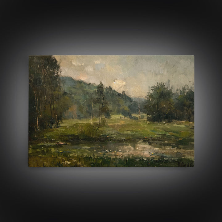 Slightly Scorched Vintage Farmhouse / Countryside Landscape Art Print | Moody Painting | Wall Art | Large Print | Minimalist Decor