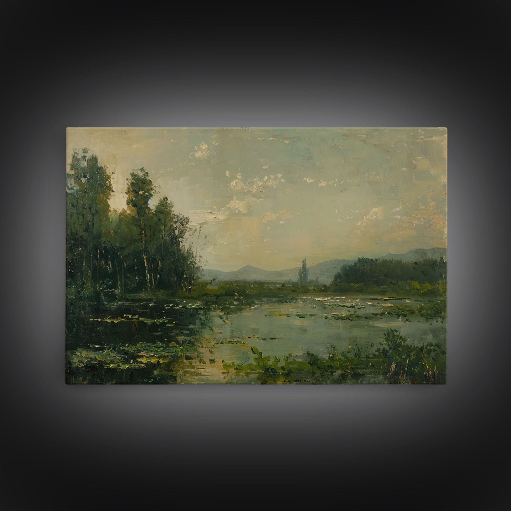 Dutch Landscape With Lake Framed Canvas Print Oil Painting, Wood Frame Wall Art, Cottage Core, Farmhouse Decor, Living Room Art