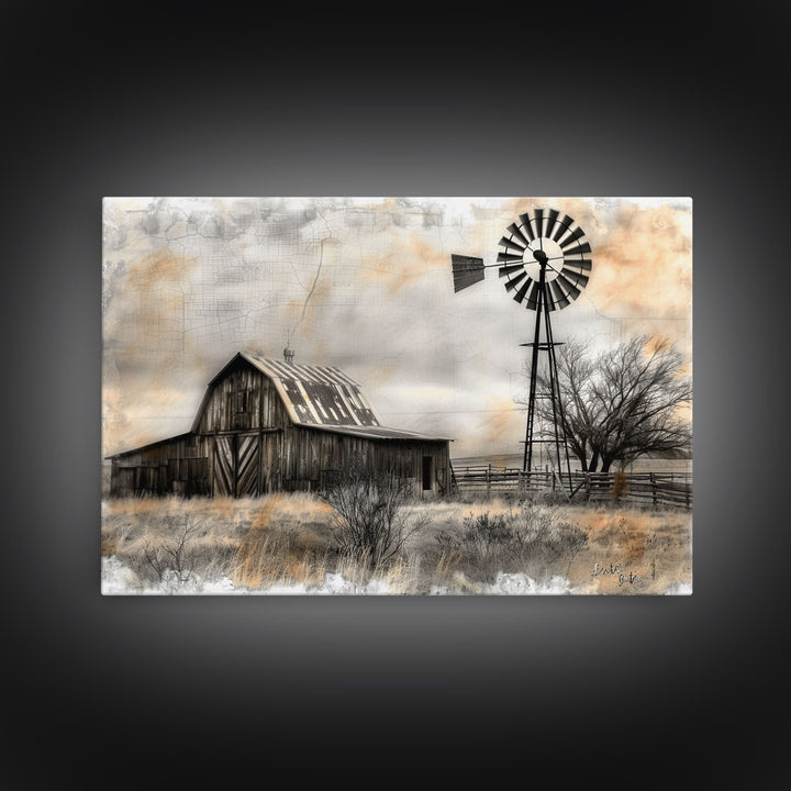 Farmhouse Barn Wall Art Canvas Print Painting Metal Art Vintage Decor Country Art Wood Frame Art Rustic Primitive Art Old Barn Painting