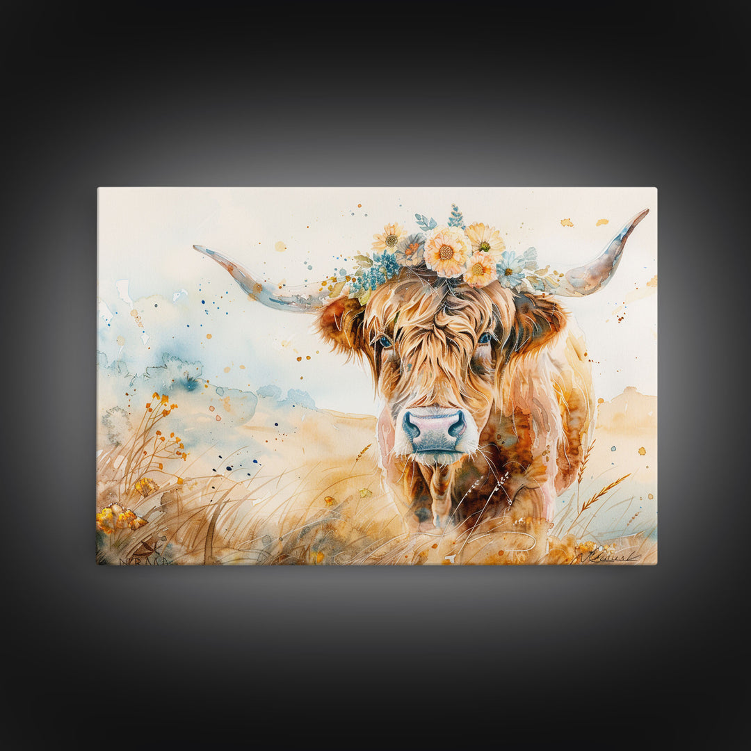 Vintage Cow Painting Framed Canvas Print | Retro Country Decor | Living Room Art | Gift For Her | Vintage Wall Art | Cottage Core Wall Art