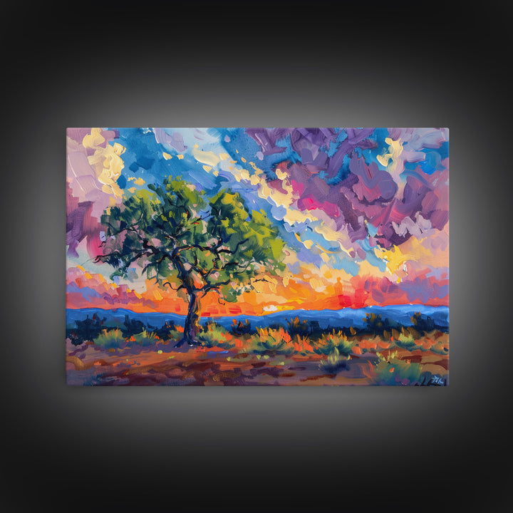 Midcentury Modern Pop Art Landscape Painting Canvas Print, Framed Wall Art, Southwestern Decor, Home Decor Wall Art, Country Decor