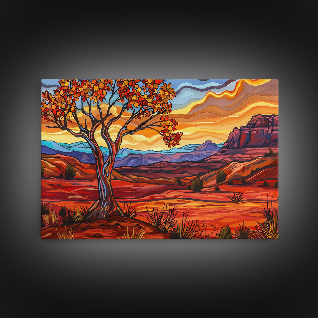 Retro Pop Art Desert Print, Van Gogh Inspired Wall Art, Rustic Southwest Decor, Farmhouse, Wild West, Wester Decor, Home Decor Living Room