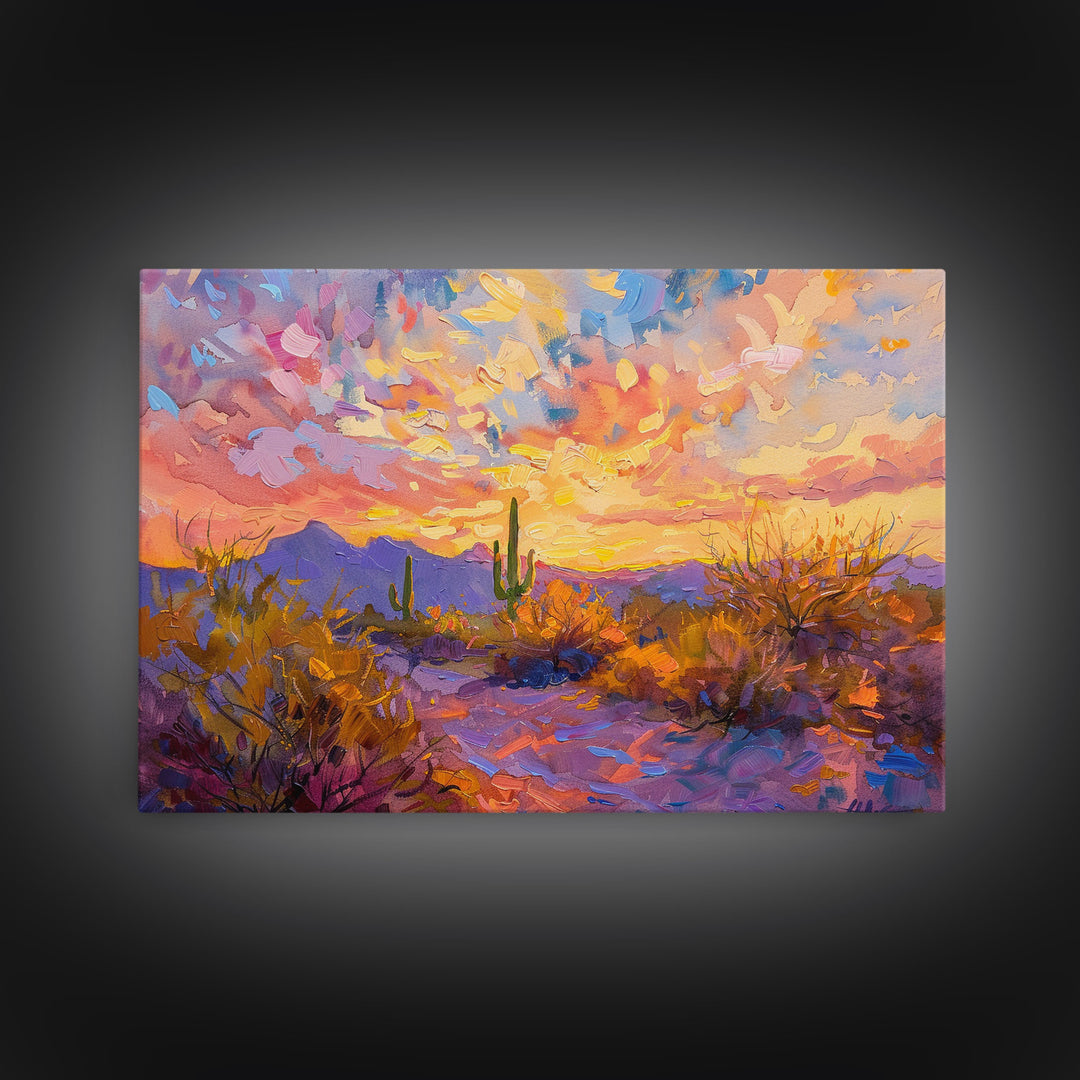 Saguaro Cactus Pop Art Oil Painting Canvas Print, Sedona Arizona, Grand Canyon Painting, Desert Landscape, Southwestern Decor, Kitsch Art