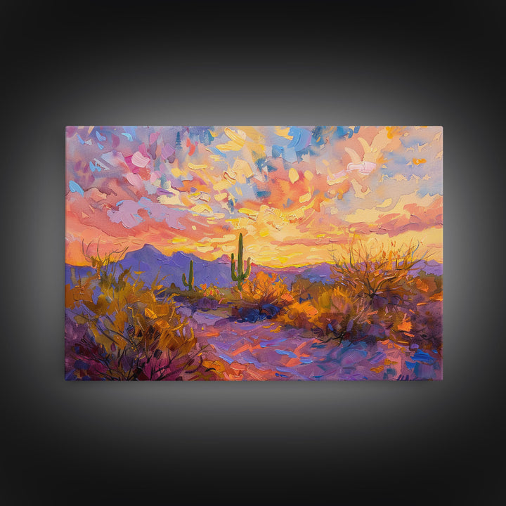 Saguaro Cactus Pop Art Oil Painting Canvas Print, Sedona Arizona, Grand Canyon Painting, Desert Landscape, Southwestern Decor, Kitsch Art