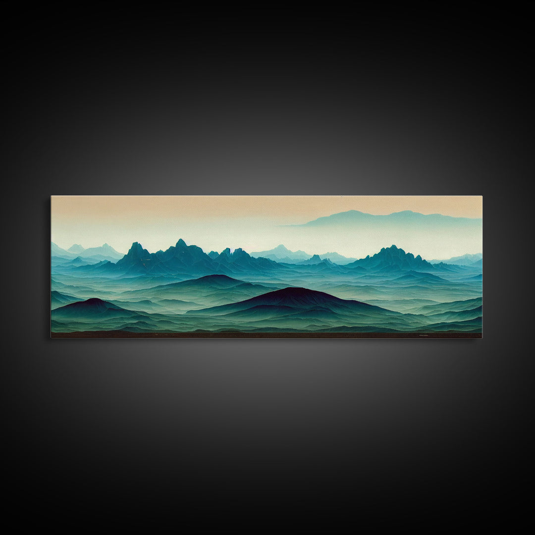 Emerald Green Rolling Hills and Mountains, Landscape Art, Ready To Hang Canvas Print, Framed Wall Art