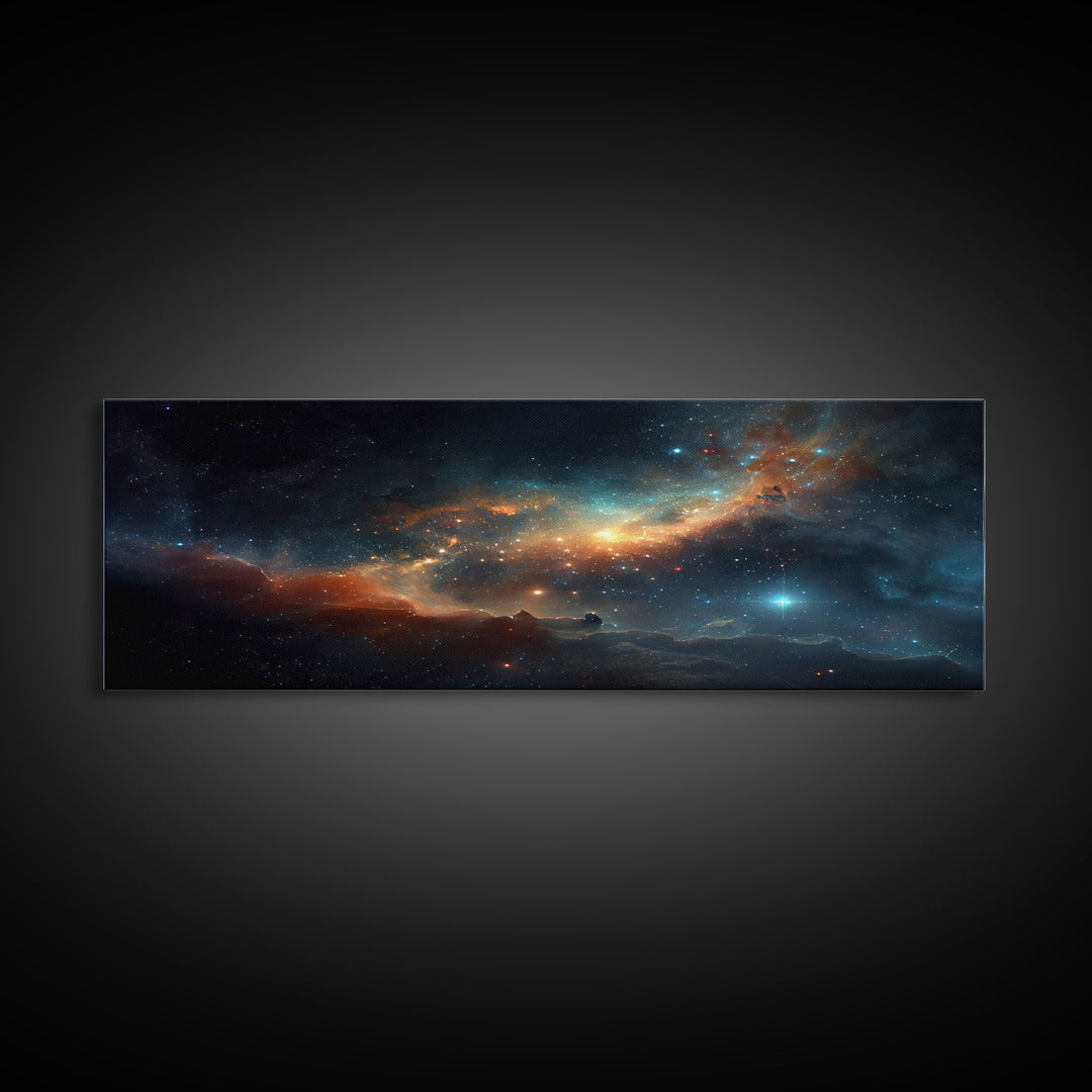 Starry Night Sky Canvas Print, Original Astral Bodies Painting Print, Panoramic / Large Format Wall Art, Framed Art