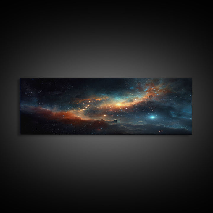 Starry Night Sky Canvas Print, Original Astral Bodies Painting Print, Panoramic / Large Format Wall Art, Framed Art