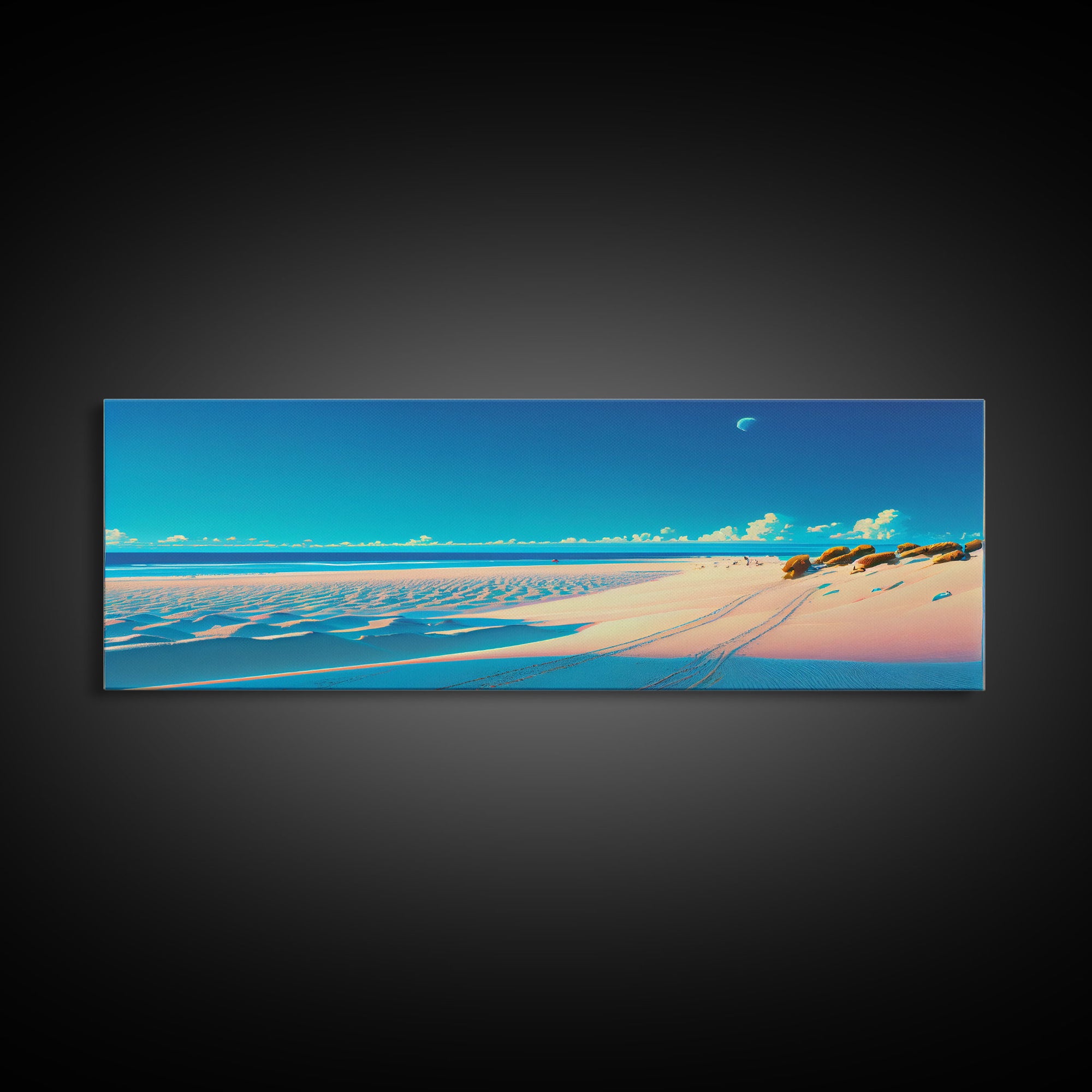 Vintage Coastal Seaside Painting PRINT | Beach House Wall Art Decor | Panoramic Canvas Print |  Extra Large Art | Beach House Art
