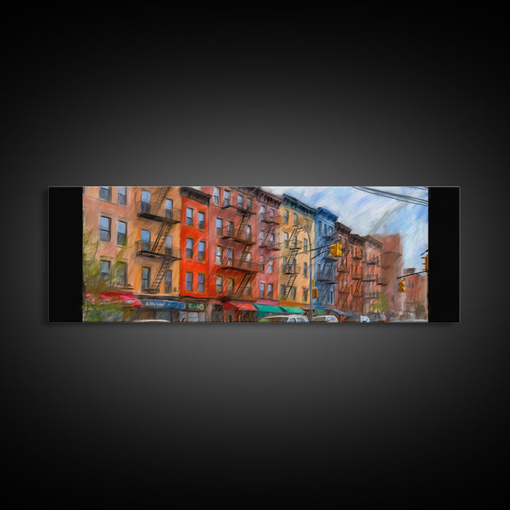 Colorful Abstract Row Of Buildings City Canvas Print, Large Urban Art Print, Cityscape Art, Vibrant Art, Panoramic, Wall Art, Canvas Print