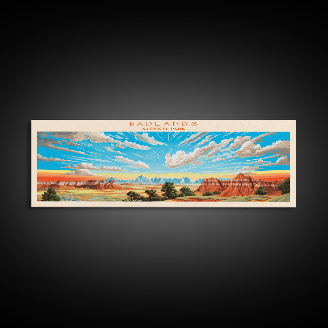 Badlands National Park, Panoramic South Dakota Travel Art, National Park Print, Minimalist Travel Art, Midcentury Modern Style Landscape