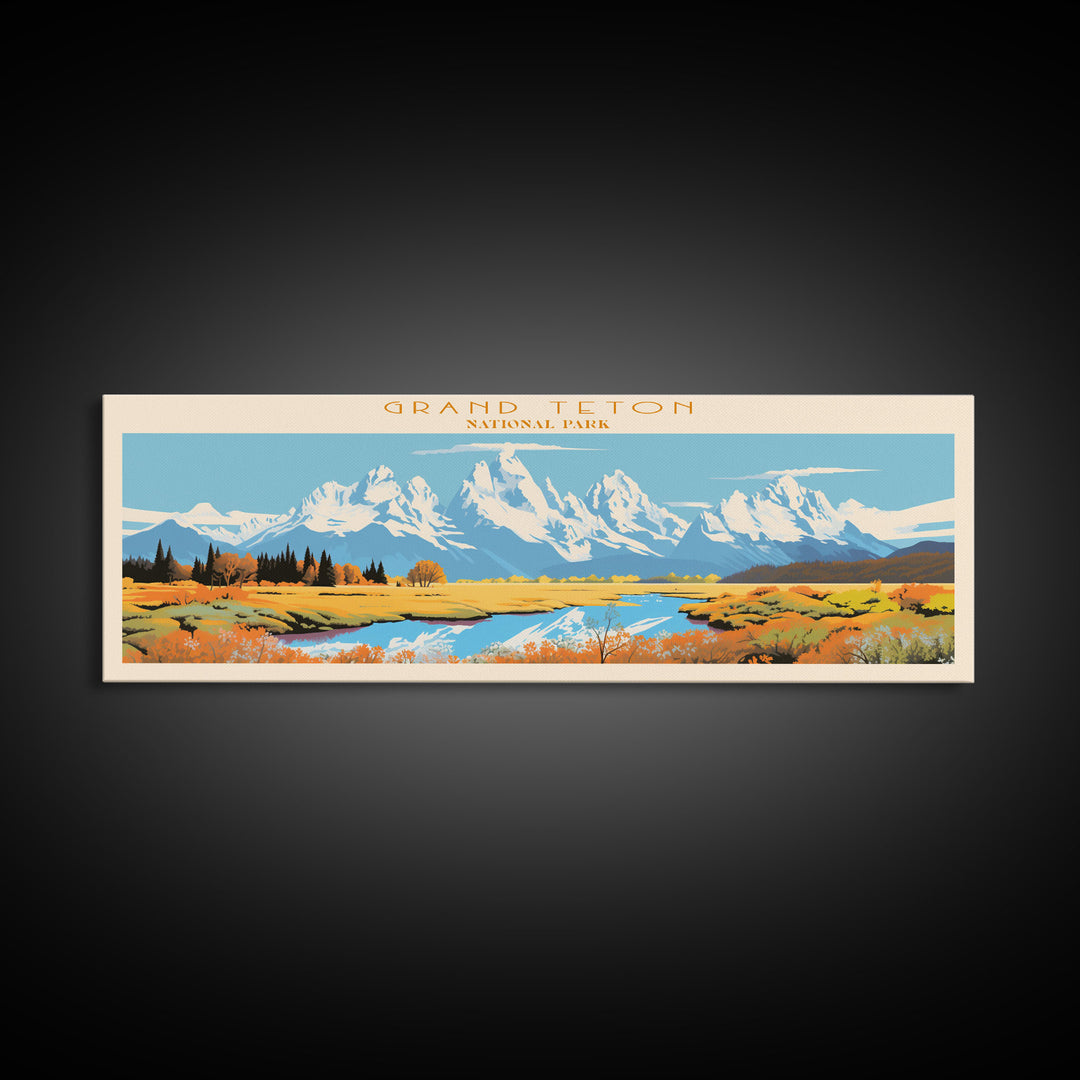 Grand Teton National Park, Panoramic Wyoming Travel Art, National Park Print, Minimalist Travel Art, Midcentury Modern Style Landscape