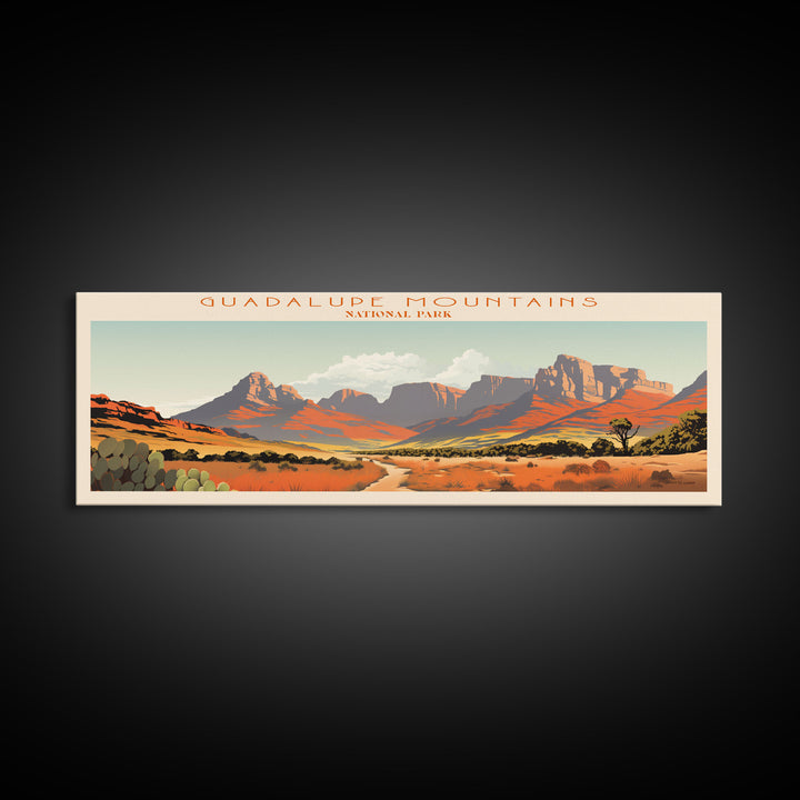 Guadalupe Mountains National Park, Panoramic Texas Travel Art, National Park Print, Minimalist Travel Art, Midcentury Modern Style Landscape