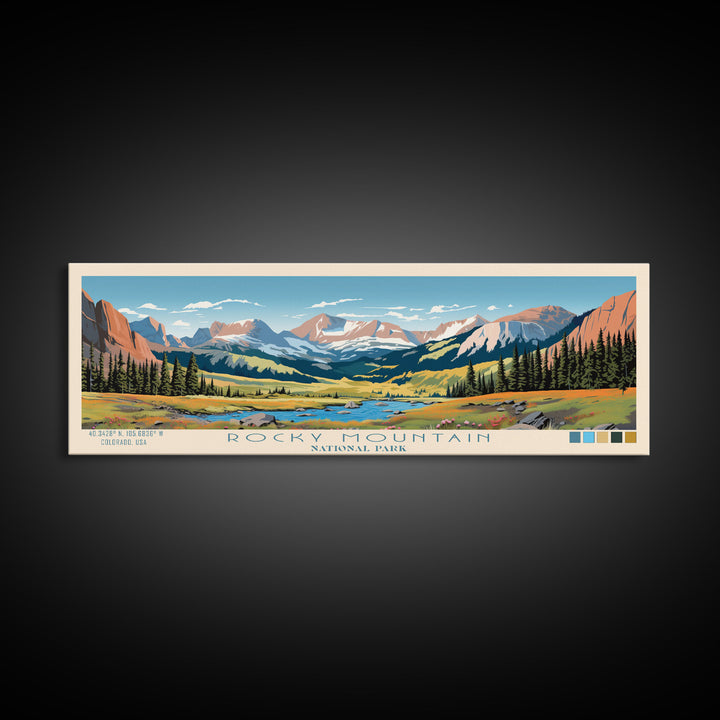 Rocky Mountain National Park Panoramic Colorado Travel Art, National Park Print, Minimalist Travel Art, Midcentury Modern Style Landscape
