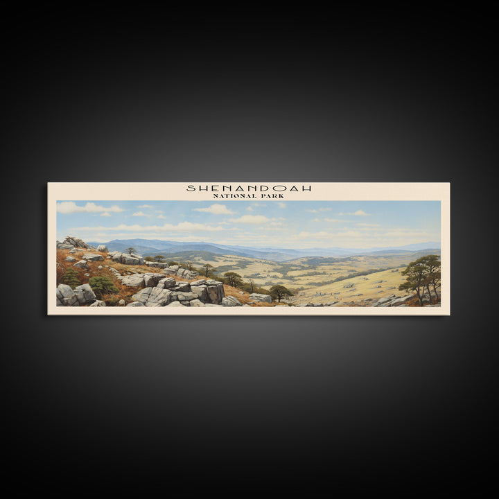 Shenandoah National Park Panoramic Virginia Travel Art, National Park Print, Minimalist Travel Art, Subdued Watercolor Painting Panoramic