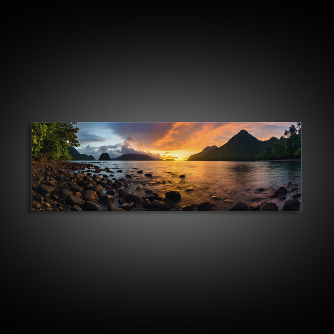 Photographic Panoramic of American Samoa National Park, Sunset Photography, National Park Art, Framed Canvas Print, Landscape Photography