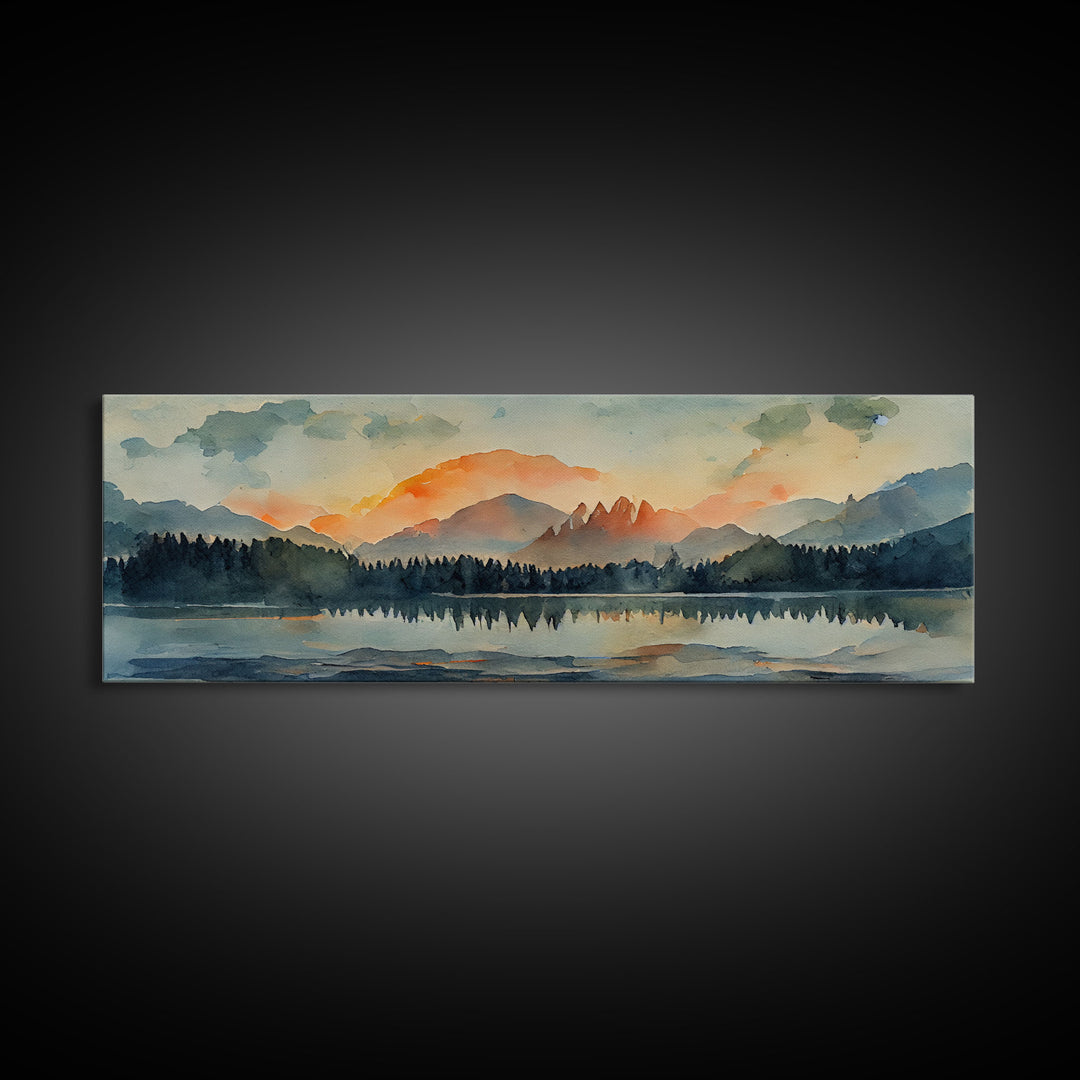 Watercolor painting of a forest fire, canvas print, landscape art, cool living room art, depressing art, Extra large panoramic wall decor