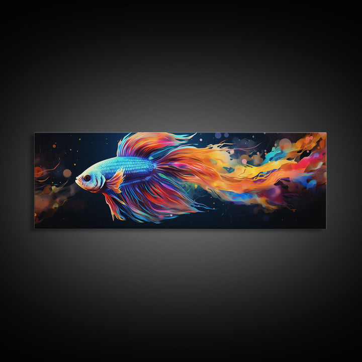 Betta Fish Painting Wall Art, Framed Canvas Print, Siamese Fighting Fish, Aquarium Wall Art, Colorful Pet Fish painting
