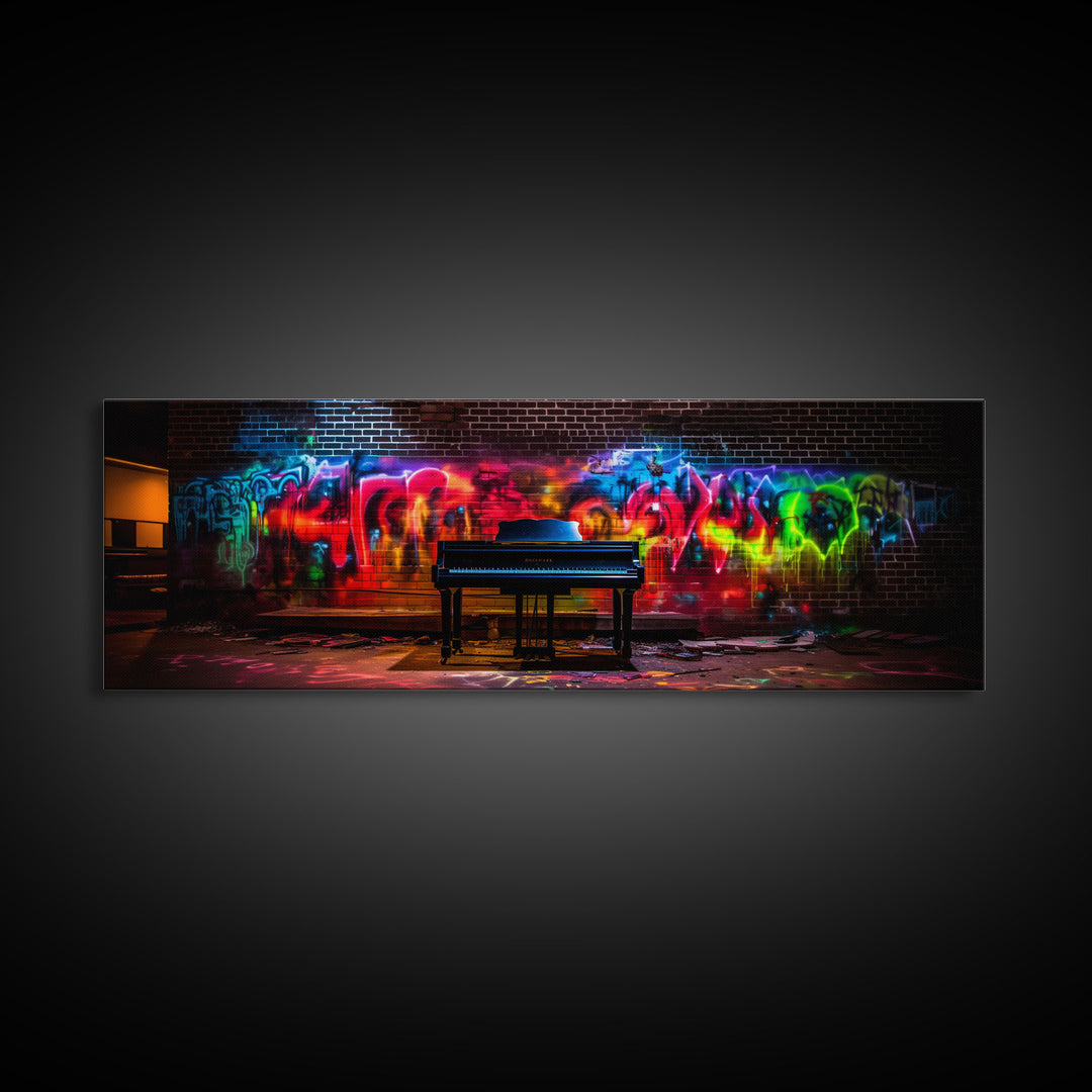 Limited Edition Graffiti Covered Piano Street Art Framed Canvas Print, Premium Graffiti Street Art Wall Decor, Extra Large Wall Art