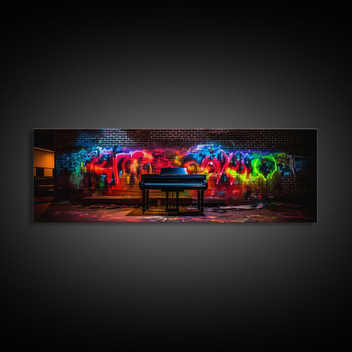 Limited Edition Graffiti Covered Piano Street Art Framed Canvas Print, Premium Graffiti Street Art Wall Decor, Extra Large Wall Art