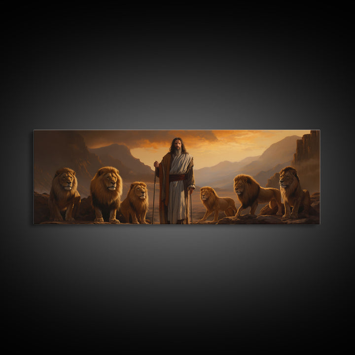 Jesus The Lion Of Judah, Framed Canvas Print, Christian Wall Art, Jesus and Lions, Oil Painting of Jesus