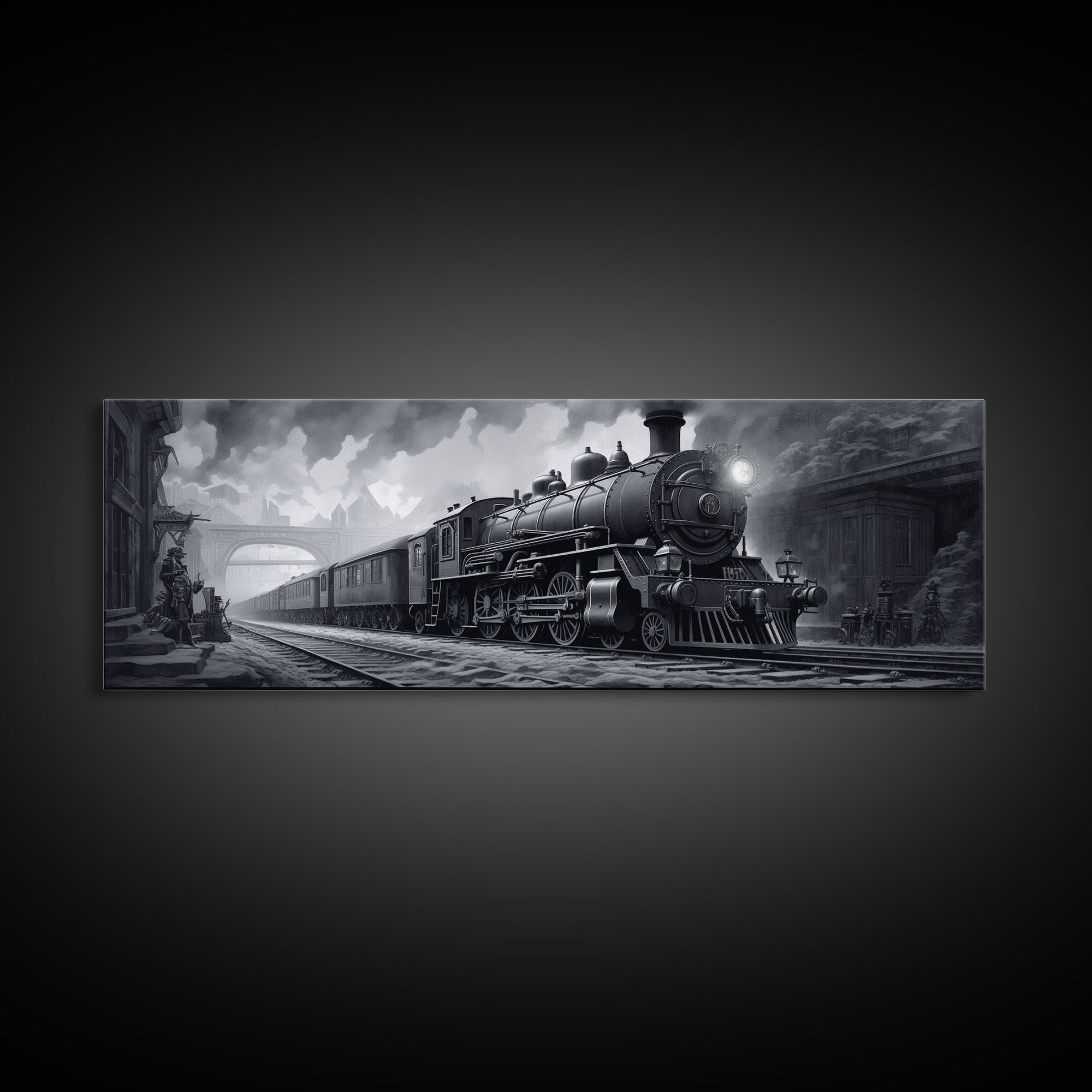 Steam Train Wall Art Framed Canvas Print, Framed Art, Train Decor, Conductor Art, Train Art, Train Gifts