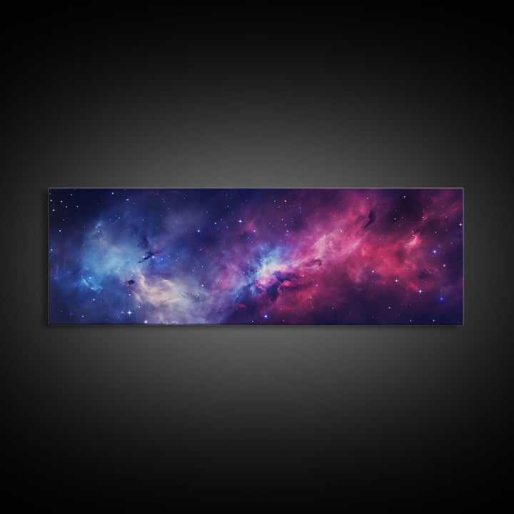 The Cosmic Balance, Framed Canvas Print Wall Art, Space Art, Galaxy Print, Turquoise and Pink Starry Night Sky