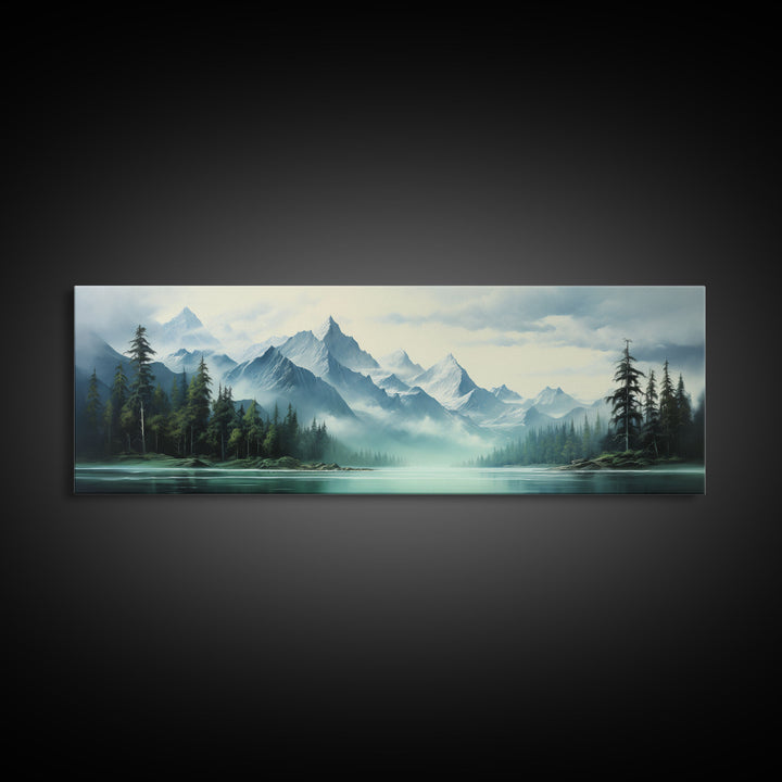 Mountain Lake Wall Art, Oil Landscape Painting On Canvas - Large Gallery Wrapped Canvas Wall Art Prints With/Without Floating Frames