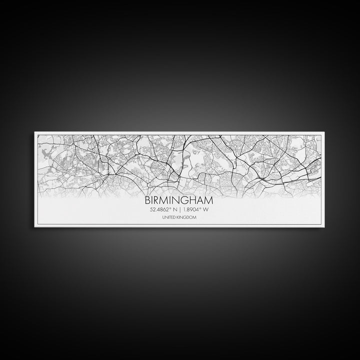 Panoramic Birmingham City Map, United Kingdom Art, Map Print, Minimalist Wall Art, Canvas Art, Housewarming Gift, Street Map, Closing Gift