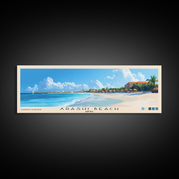Arashi Beach, Aruba Panoramic Print, Vacation Gift, Aruba Wall Art, Beach Painting, Beach Decor, Large Wall Art, Wood Frame Art