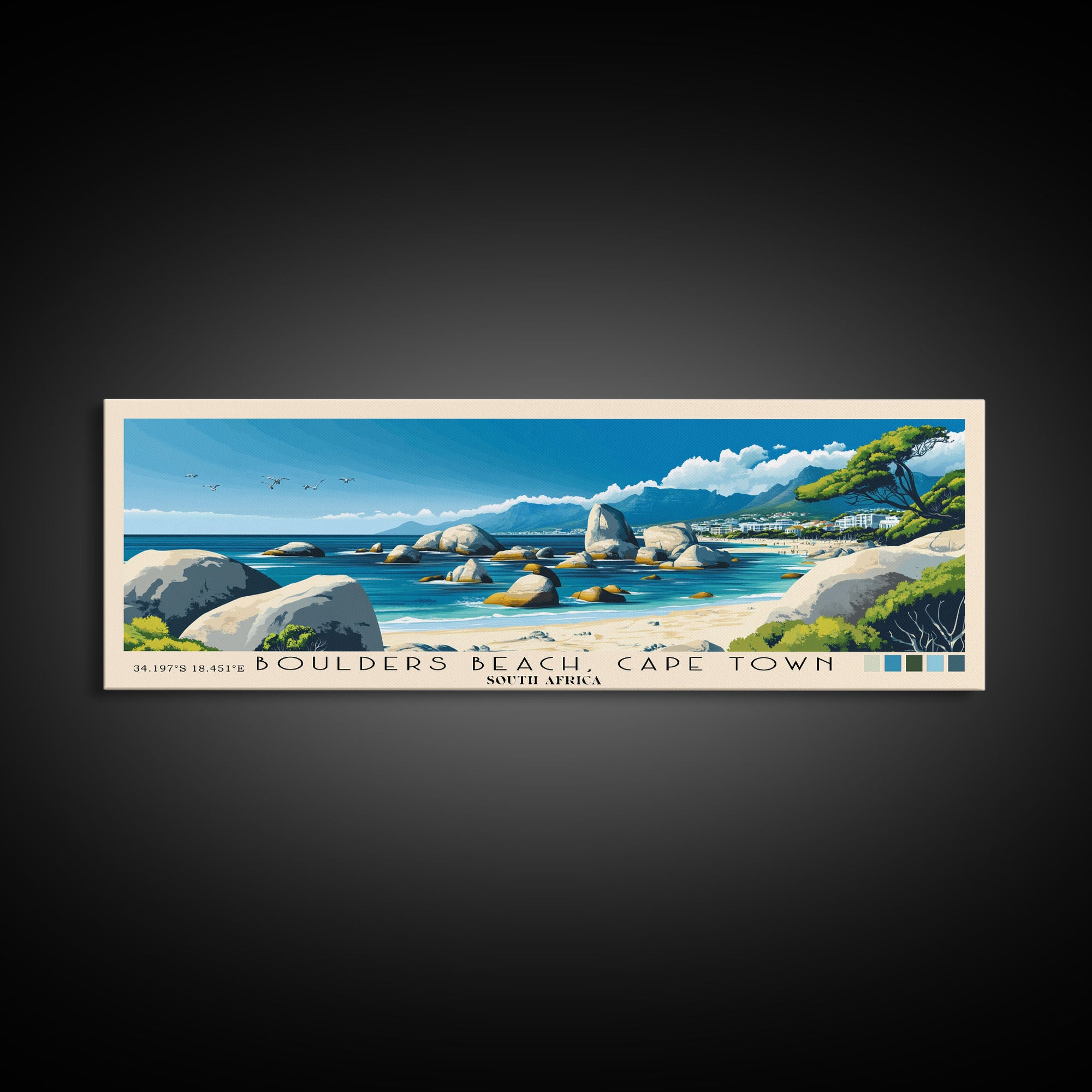 Boulders Beach, Cape Town, South Africa Panoramic Print, Vacation Gift, South Africa Wall Art, Beach Painting, Beach Decor, Beach Or Lakehouse Art
