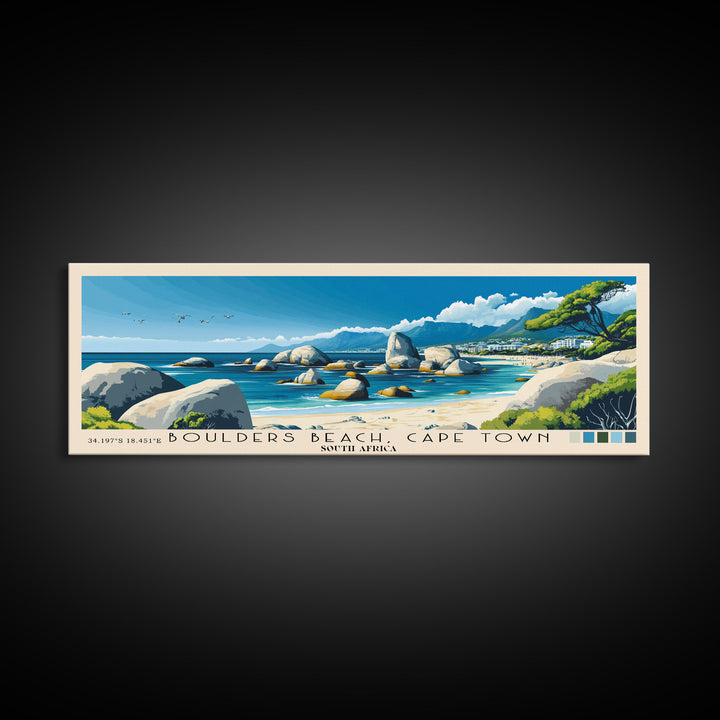 Boulders Beach, Cape Town, South Africa Panoramic Print, Vacation Gift, South Africa Wall Art, Beach Painting, Beach Decor, Beach Or Lakehouse Art