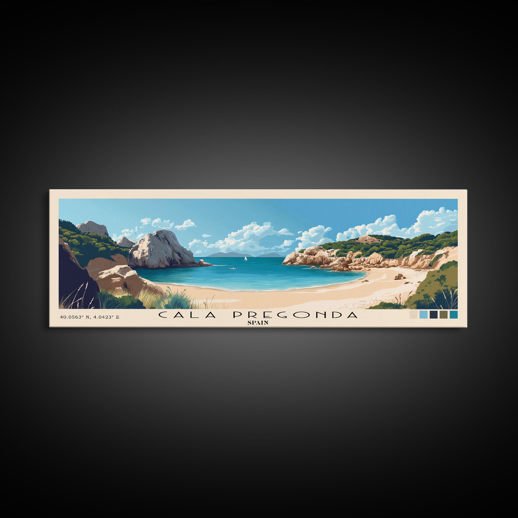 Cala Pregonda, Spain Panoramic Print, Vacation Gift, Spain Wall Art, Beach Painting, Beach Decor, Beach Or Lakehouse Art