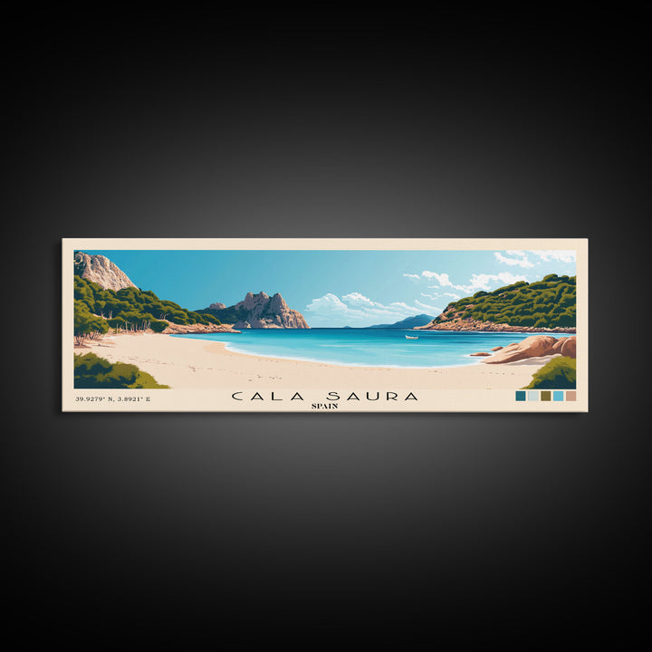 Cala Saura, Spain Panoramic Print, Vacation Gift, Spain Wall Art, Beach Painting, Beach Decor, Large Wall Art, Wood Frame Art
