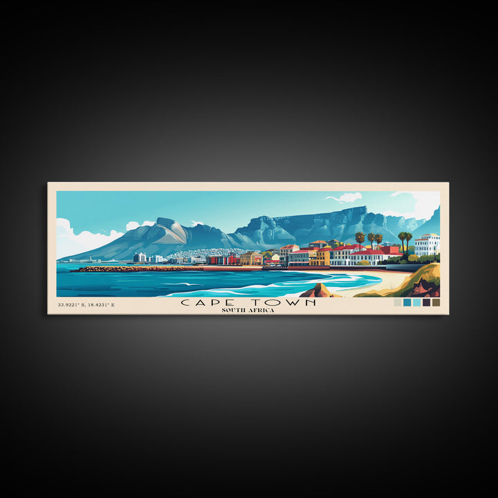 Cape Town, South Africa Panoramic Print, Vacation Gift, South Africa Wall Art, Beach Painting, Beach Decor, Large Wall Art, Wood Frame Art