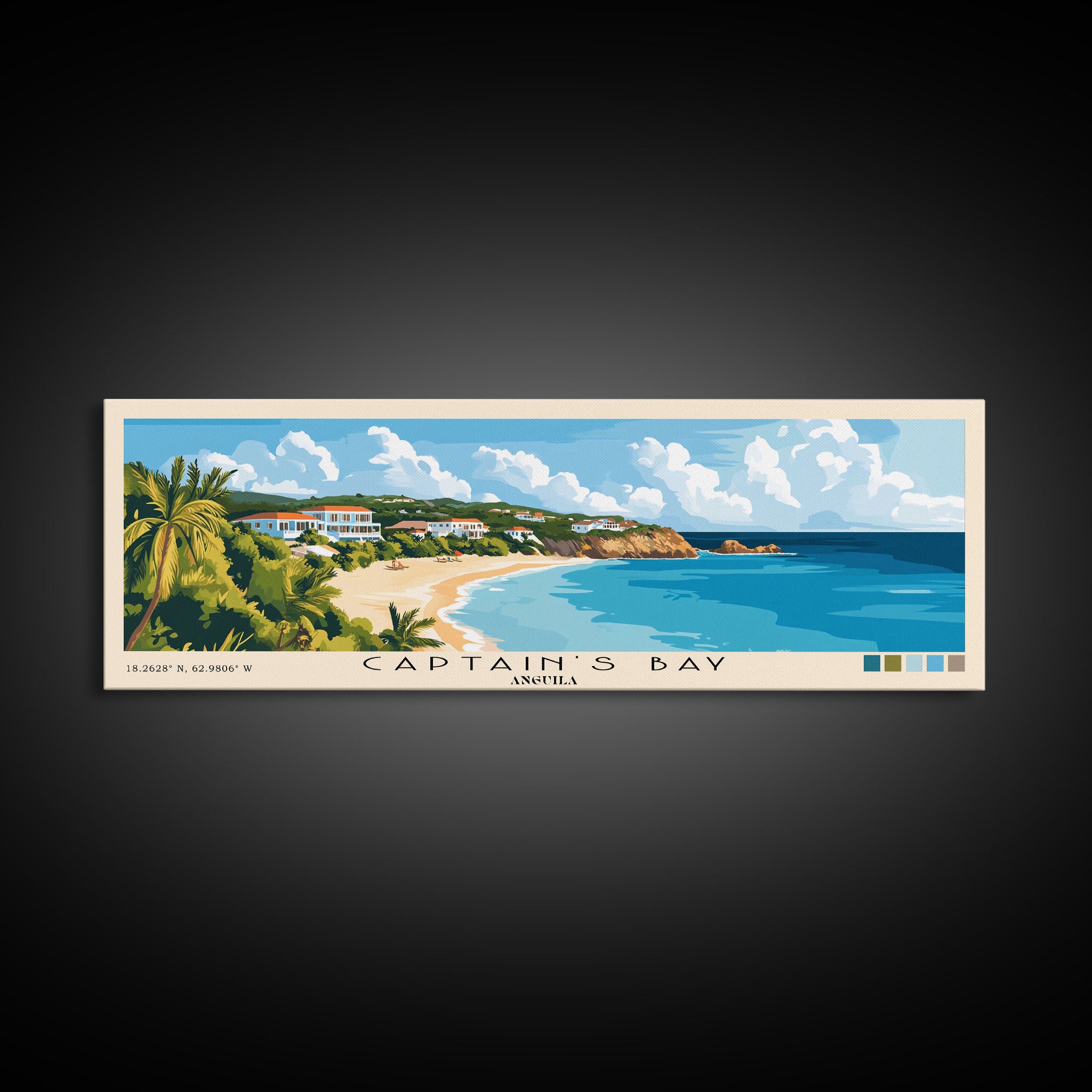 Captain's Bay, Anguila Panoramic Print, Vacation Gift, Anguila Wall Art, Beach Painting, Beach Decor, Beach Or Lakehouse Art