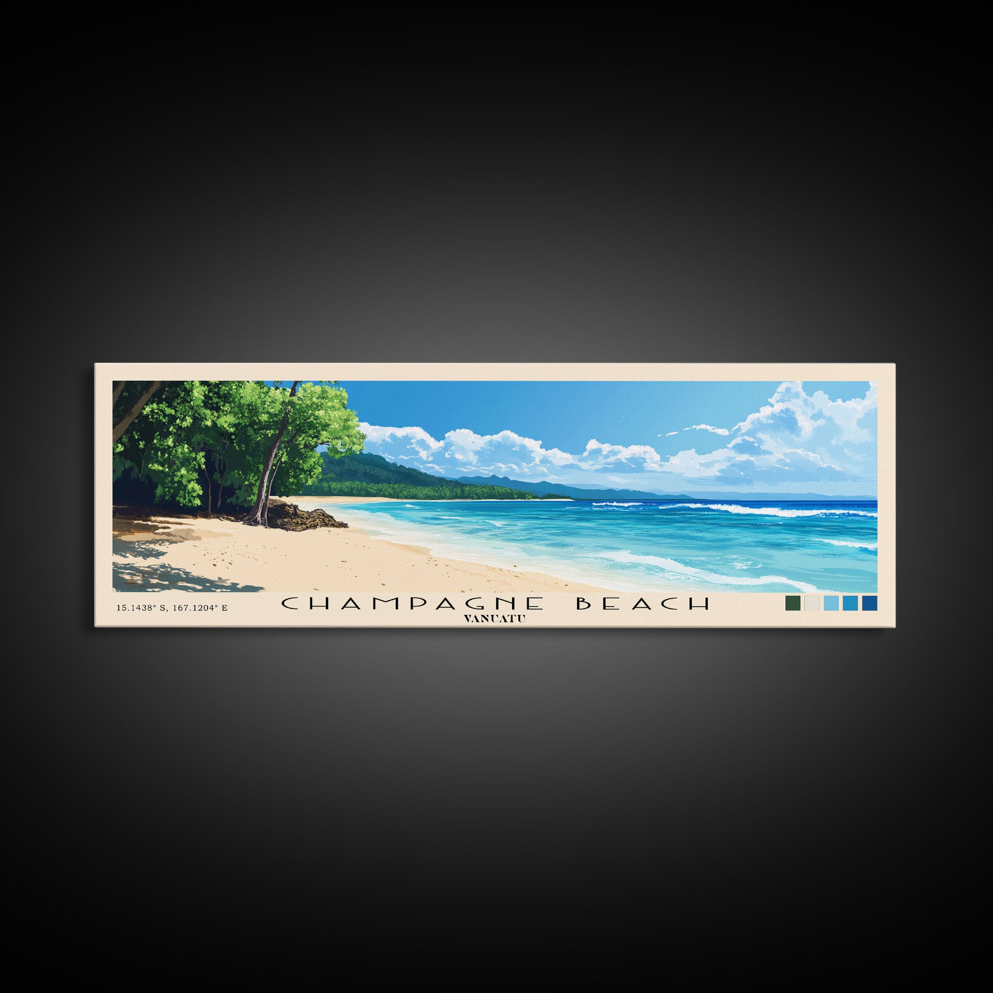 Champagne Beach, Vanuatu Panoramic Beach Print, Vacation Gift, Vanuatu Wall Art, Framed Canvas Print, Framed Beach Painting