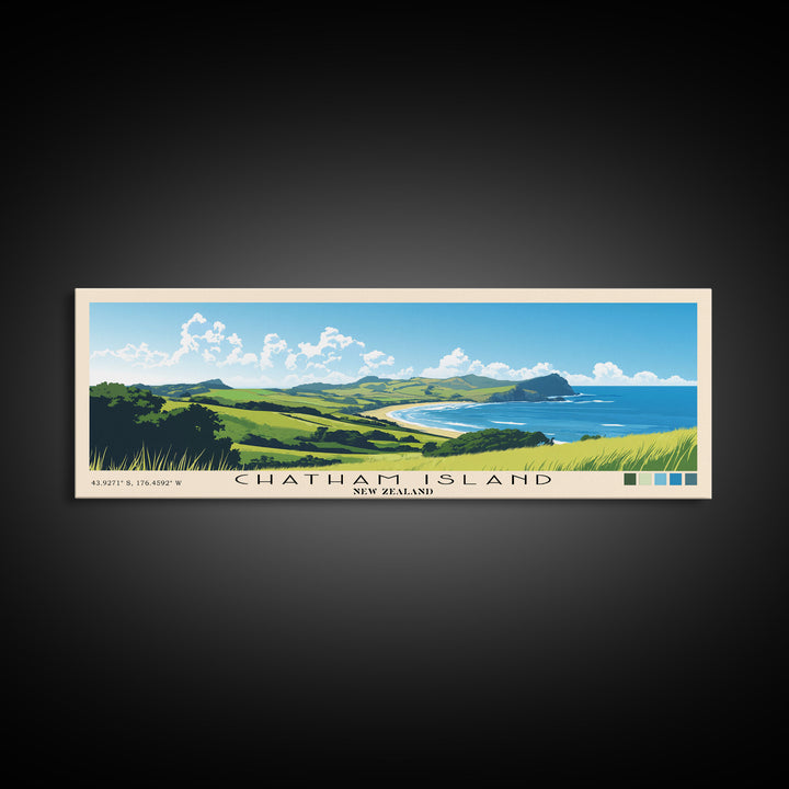 Chatham Island, New Zealand Panoramic Print, Vacation Gift, New Zealand Wall Art, Beach Painting, Beach Decor, Beach Or Lakehouse Art
