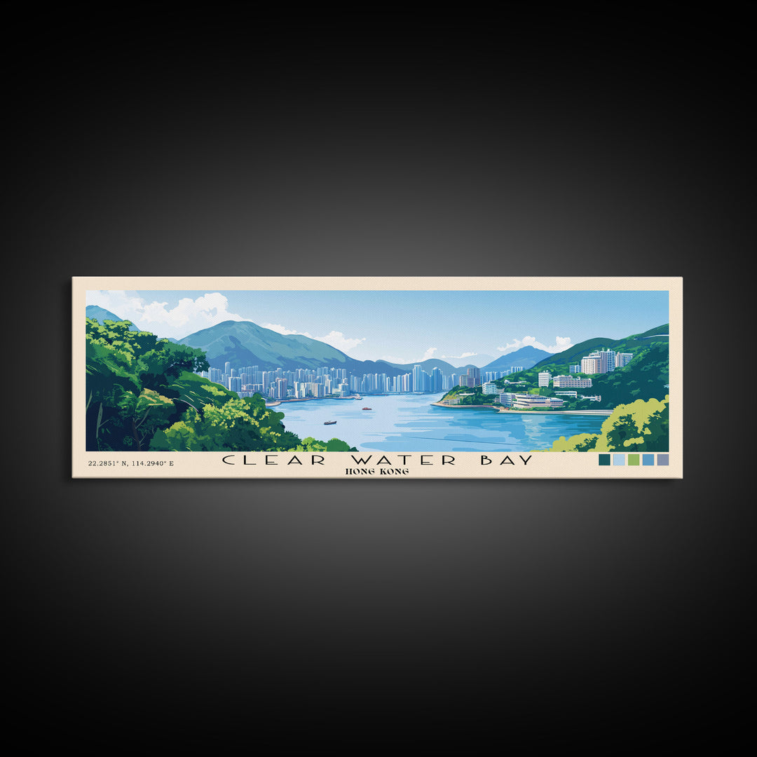 Clear Water Bay, Hong Kong Panoramic Beach Print, Vacation Gift, Hong Kong Wall Art, Beach Painting, Beach Decor, Beach Painting