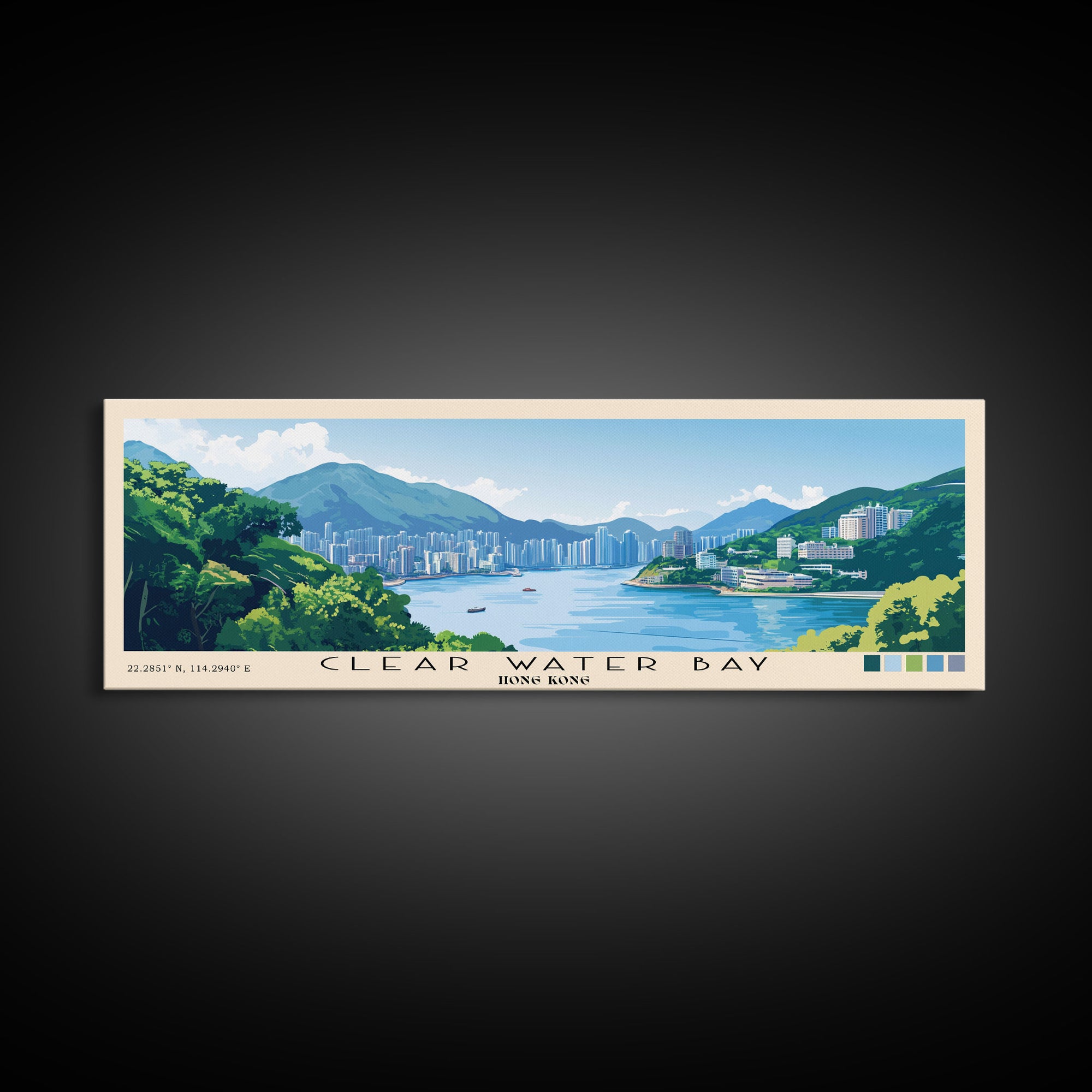 Clear Water Bay, Hong Kong Panoramic Beach Print, Vacation Gift, Hong Kong Wall Art, Beach Painting, Beach Decor, Beach Painting