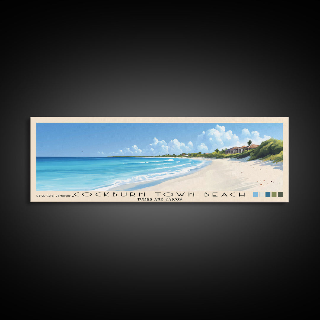 Cockburn Town Beach, Turks and Caicos Panoramic Beach Print, Vacation Gift, Turks and Caicos Wall Art, Beach Painting, Beach Decor, Beach Painting