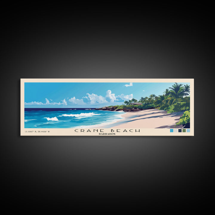 Crane Beach, Barbados Panoramic Print, Vacation Gift, Barbados Wall Art, Beach Painting, Beach Decor, Large Wall Art, Wood Frame Art