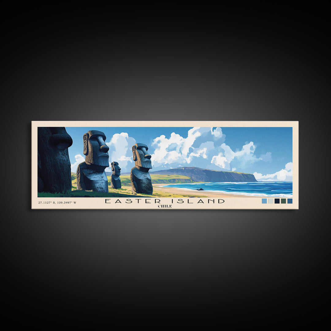 Easter Island, Chile Panoramic Print, Vacation Gift, Chile Wall Art, Beach Painting, Beach Decor, Beach Or Lakehouse Art