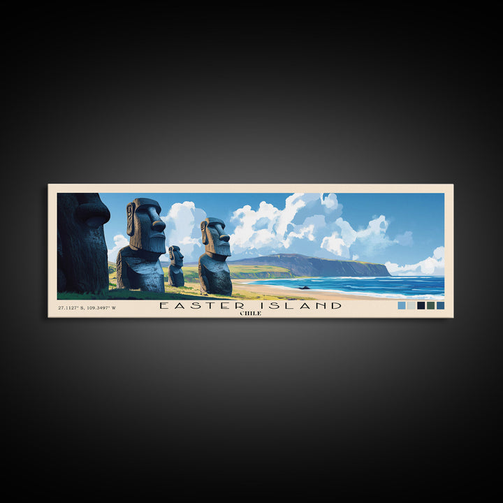 Easter Island, Chile Panoramic Print, Vacation Gift, Chile Wall Art, Beach Painting, Beach Decor, Beach Or Lakehouse Art