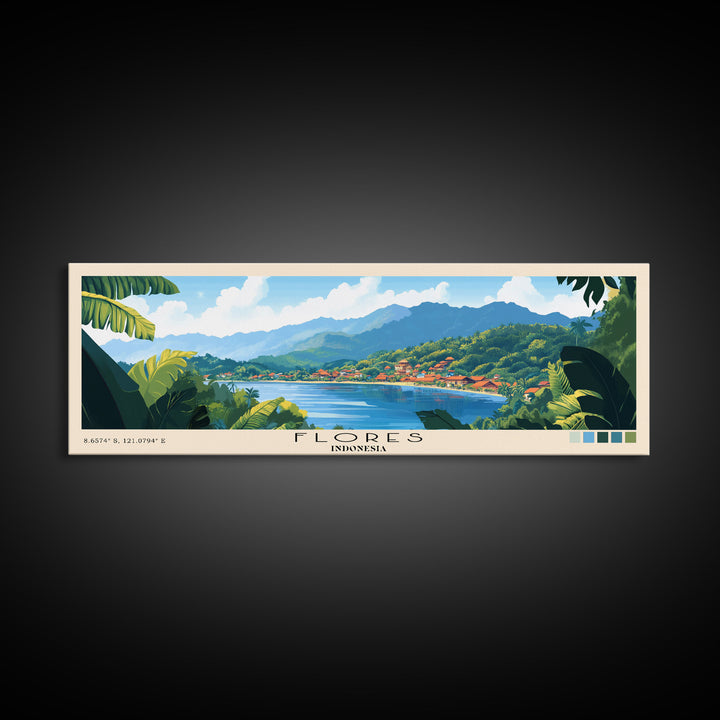 Flores, Indonesia Panoramic Beach Print, Vacation Gift, Indonesia Wall Art, Beach Painting, Beach Decor, Beach Painting